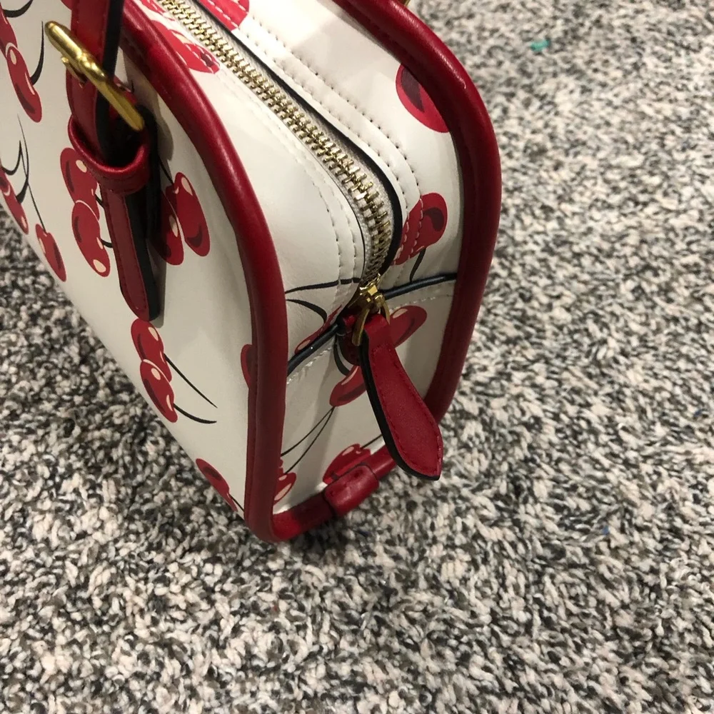 White & Red Cherry Print Shoulder Bag